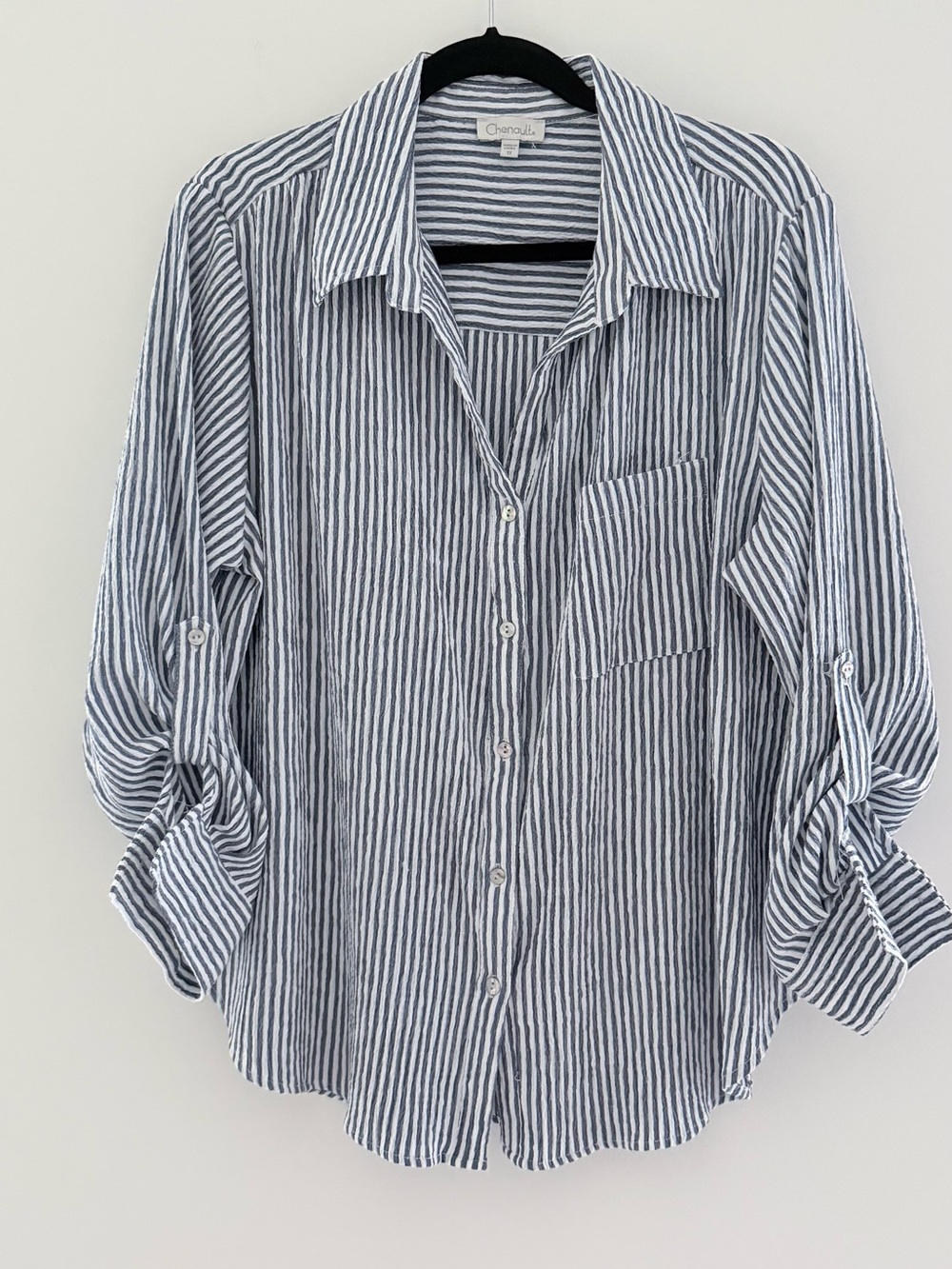 Chenault Blue and White Striped Button-Up Shirt